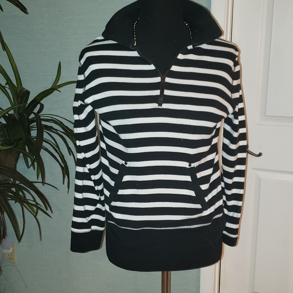 Ralph Lauren black and white stripe pullover sweater, Med.